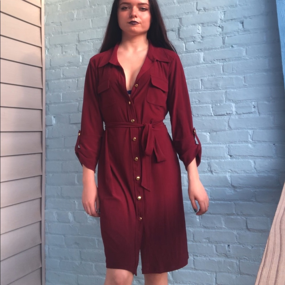Wine red midi dress